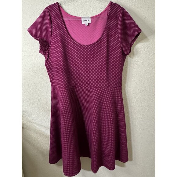 Leota Fit & Flare Scoop Back Dress Pink Honeycomb Circle Cap Sleeve Women’s 2XL - Picture 2 of 7